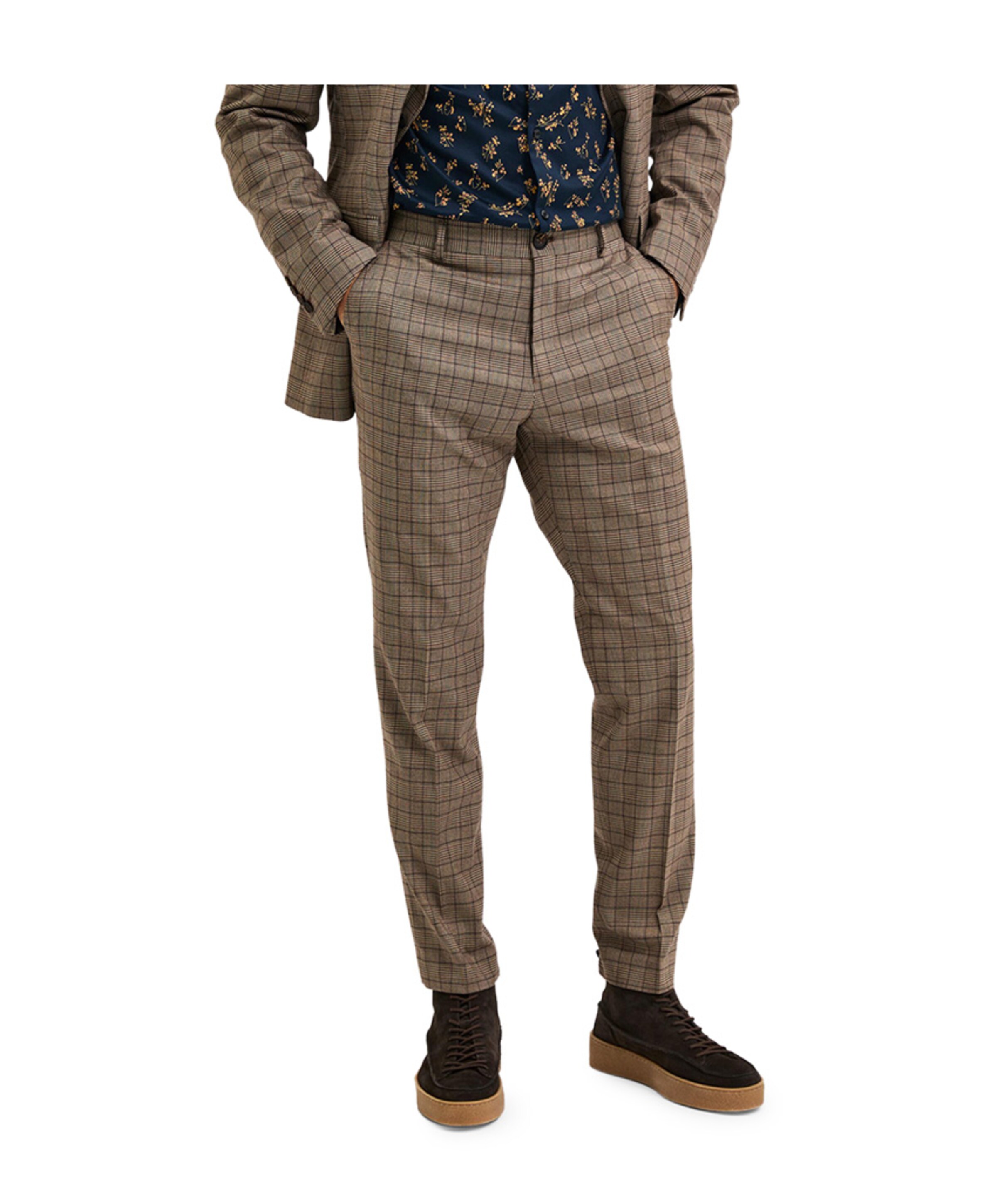 SLHSLIM-MYLOLOGAN BRWN CHECK TRS B heren broek bruin